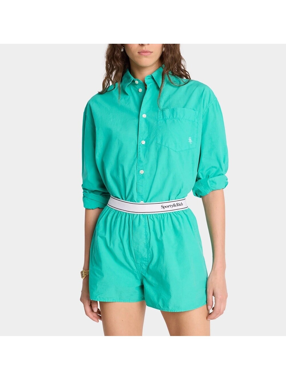Sporty & Rich Serif Cotton Boxer Short Teal Blue Sz Small